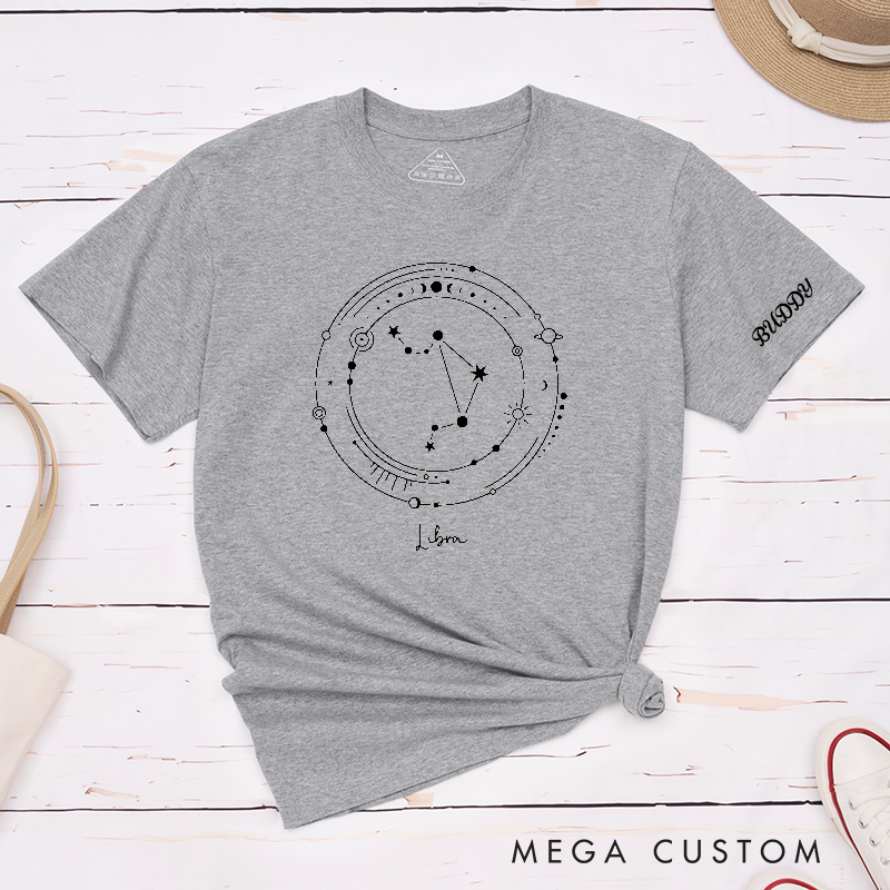 Personalized Libra Zodiac Constellation Classic T-Shirts Custom Astrology Graphic Tee Unique Horoscope Birthday Gift 