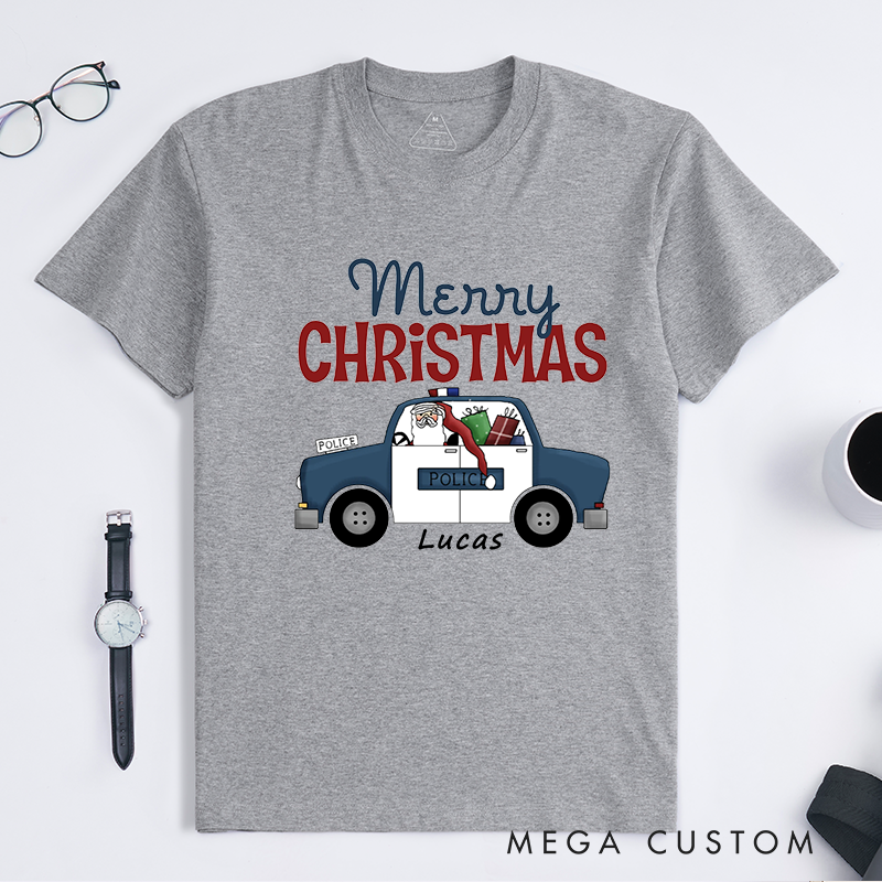 Personalized Police Merry Christmas Police Car Design Gift for Police Officer T-Shirt