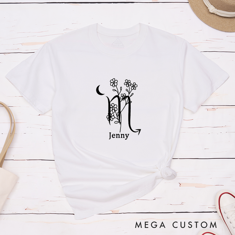 Personalized Scorpio Zodiac T-Shirt Custom Name Floral Astrology Classic Unisex Birthday Gift for Men Women Astrology Lover Horoscope Tee