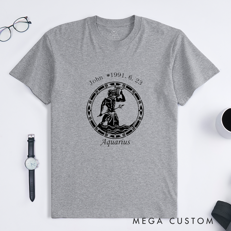 Personalized Aquarius Zodiac Classic T-Shirts Custom Astrology Birthday Gift for Men Women Unique Horoscope Unisex Tee for 2025 Printed Star Sign Shirt