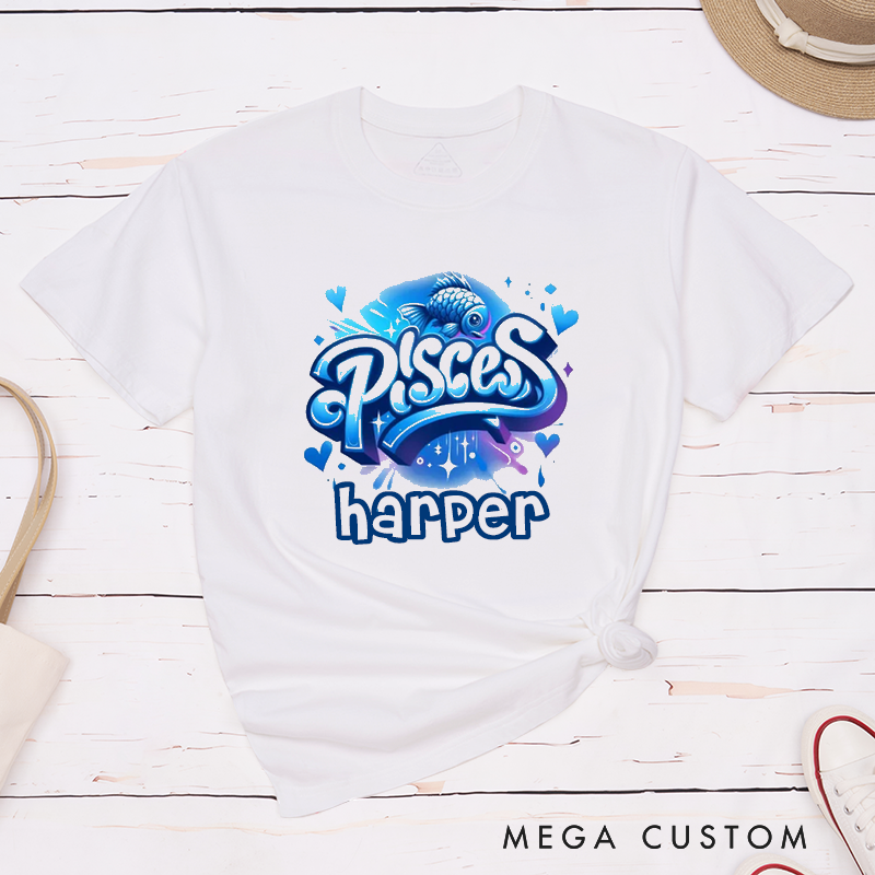 Personalized Pisces Classic T-Shirts Custom Zodiac Sign Gift Unisex Unique Birthday Present for Astrology Lover Comfortable Everyday Tee