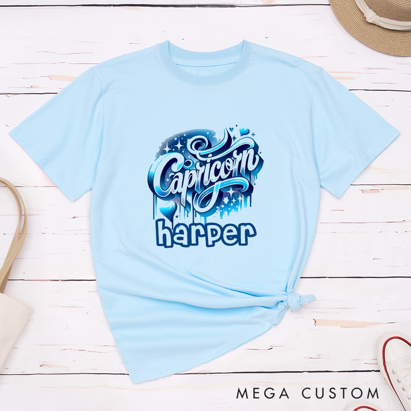Personalized Capricorn Classic T-Shirts Custom Name Zodiac Sign Birthday Gift Unisex Astrological Shirt Unique Present for Men Women Family Friends