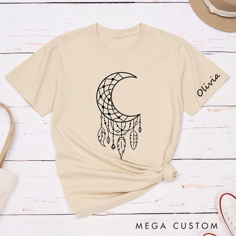 Personalized Moon Dreamcatcher T-Shirt Custom Name Spiritual Boho Tribal Feather Design Classic T-Shirt Unique Gift for Women Men Friends Birthday