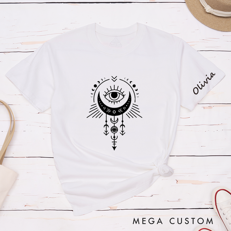 Personalized Third Eye Crescent Moon Classic T-Shirts Spiritual Boho Design Custom Gift  Unique Name T-Shirt Astrology Lovers Mystical Art Tee 