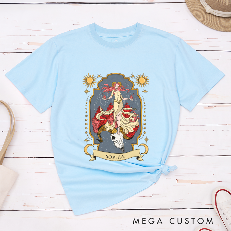 Personalized Aries Zodiac Classic T-Shirts Fire Sign Horoscope Birthday Gift Custom Astrology Tee Unique Gift for Men and Women Unisex 