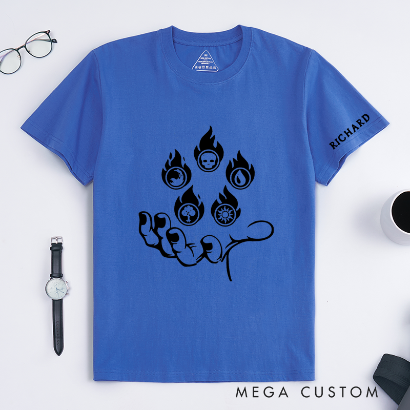 Personalized Magic Element Symbols T-Shirt Custom Date and Name Gift Fantasy Art Graphic Unisex Classic Tee Unique Gift Fans of Mystical Designs