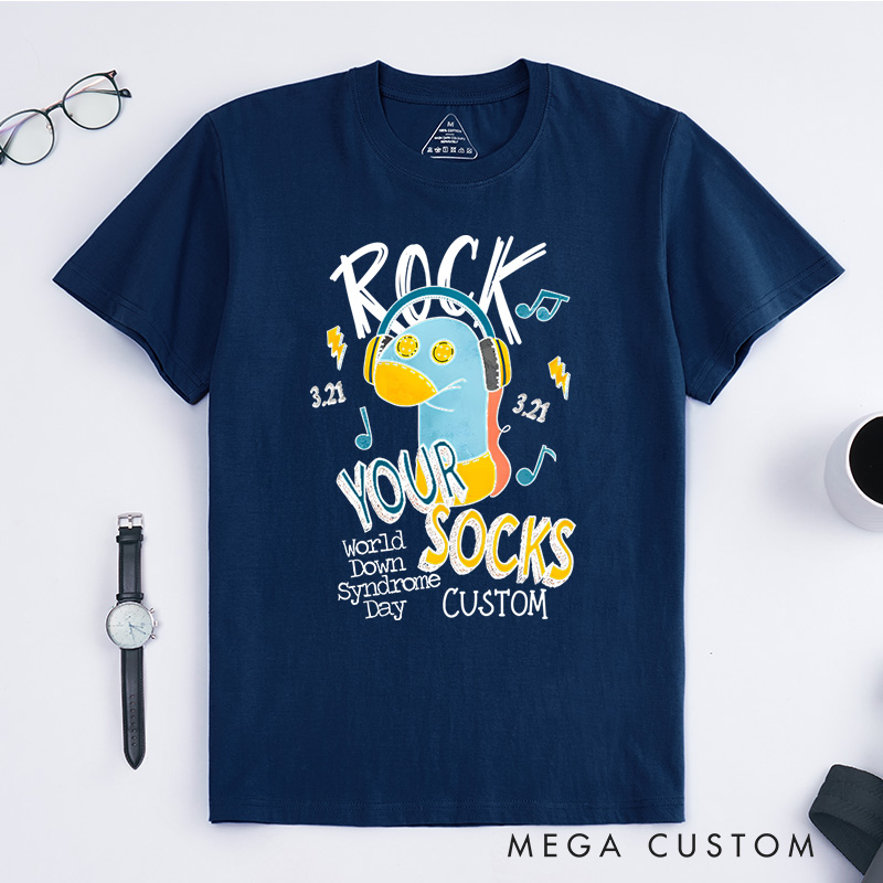 Personalized Rock Your Socks Fun Illustration Supporting World Down Syndrome Day Awareness T-shirt