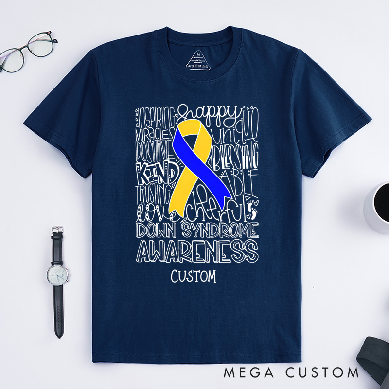 Personalized Down Syndrome Awareness Ribbon Support Inclusion Advocacy T-shirt