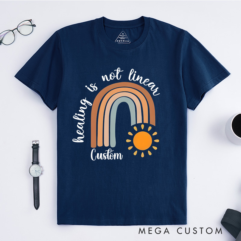 Personalized Healing Is Not Linear Rainbow Sun Mental Health Recovery Journey T-shirt
