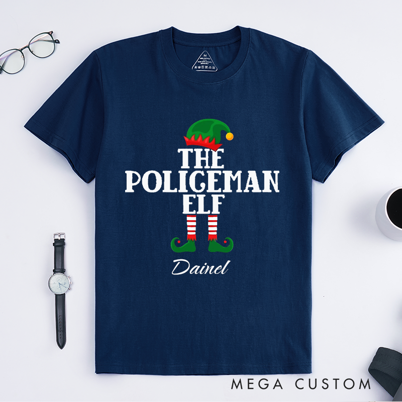 Personalized Police Elf Funny Holiday Custom Design Gift for Police Officer T-Shirt