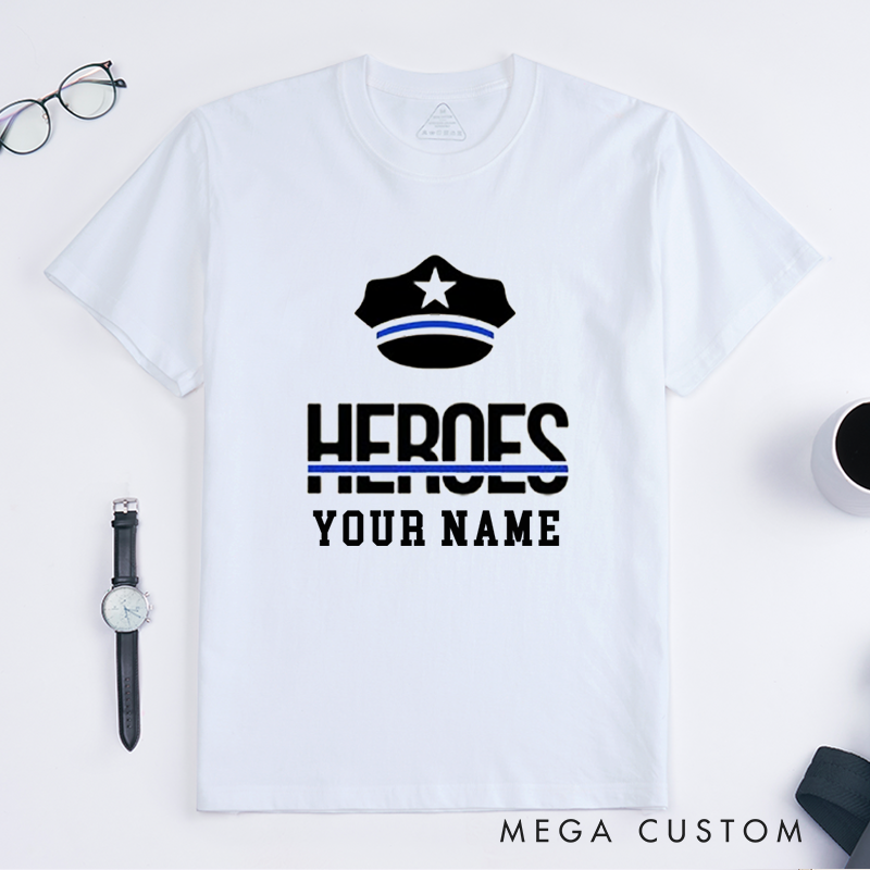Personalized Police Heroes Thin Blue Line Police Custom Design Gift for Police Officer T-Shirt