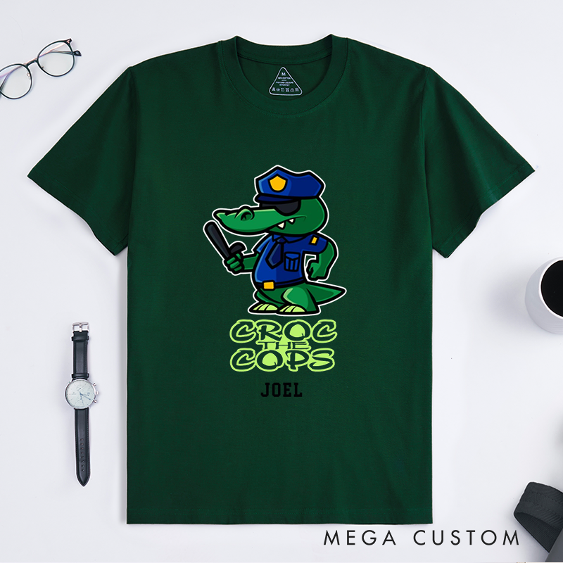 Personalized Police Croc the Cops Fun Police Alligator Custom Design Gift for Police Officer T-Shirt