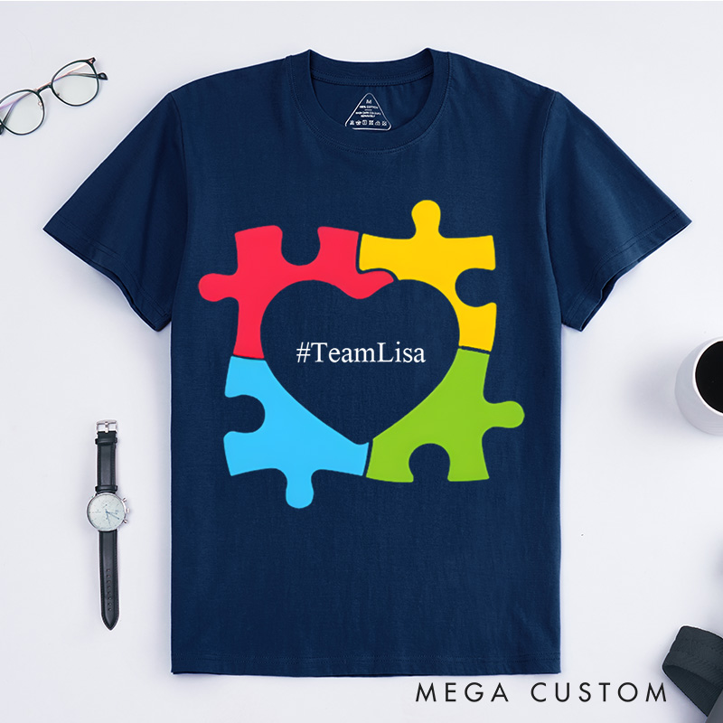 Personalized Autism Awareness Puzzle Heart Celebrate Neurodiversity Support T-Shirt  