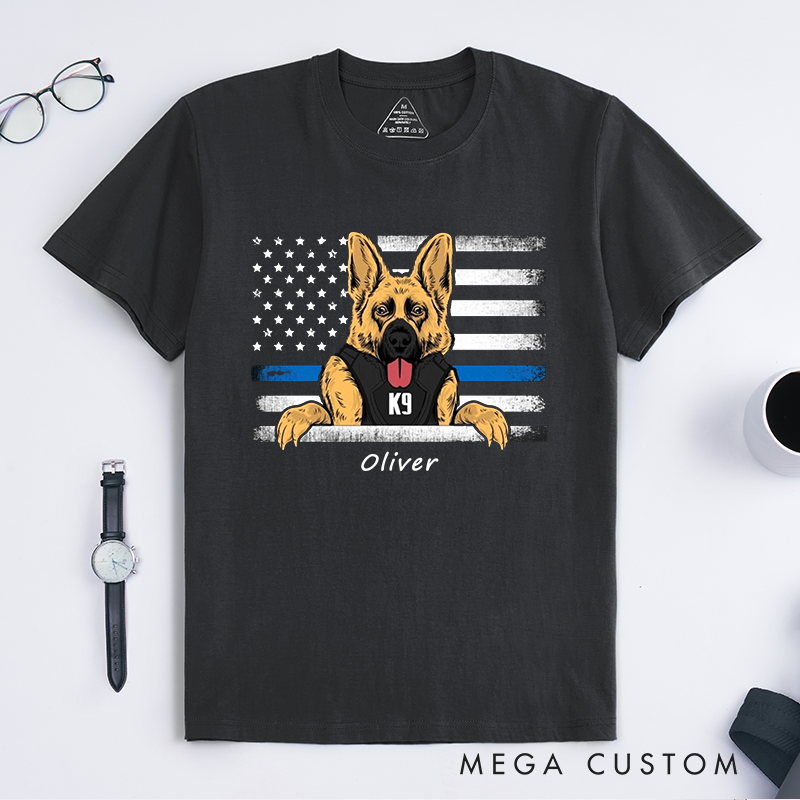 Personalized Police K9 Police Dog Thin Blue Line Custom Design Gift for Police Officer T-Shirt