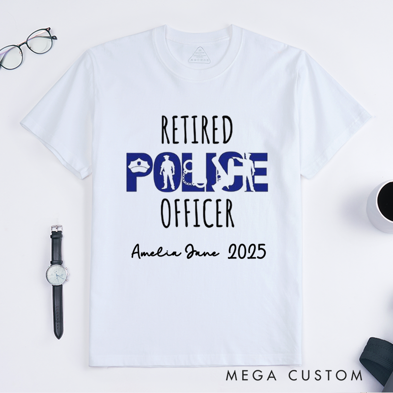 Personalized Retired Police Officer Thin Blue Line Custom Design Gift for Police Officer T-Shirt
