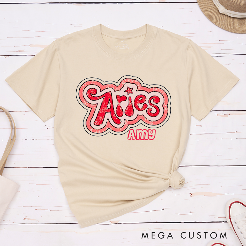 Personalized Aries Zodiac Classic T-Shirt Birthday Customized Gift Unisex Birth Sign Tee Unique Horoscope Shirt for Astrology Lovers Friend