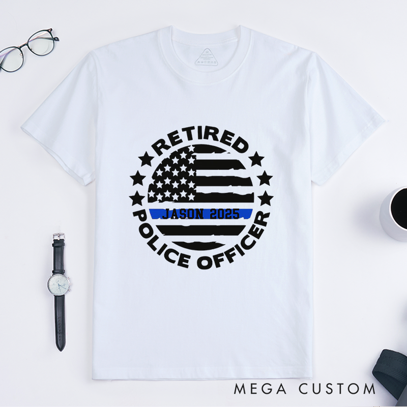 Personalized Retired Police Officer Thin Blue Line Badge Design Gift for Police Officer T-Shirt
