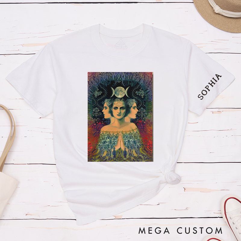 Personalized Triple Moon Goddess T-Shirt Classic Unisex Spiritual Custom Gift for Women and Men Unique Witchy Astrology Art Boho Clothing