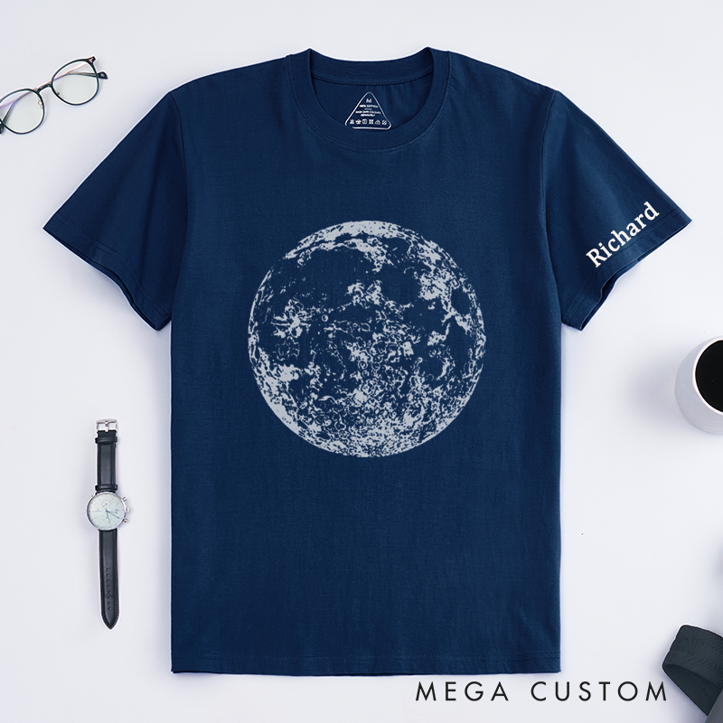 Personalized Moon Print Classic T-Shirts Custom Name 2025 Unisex Tee Unique Celestial Gift for Space Lover Birthday Present Anniversary Shirt