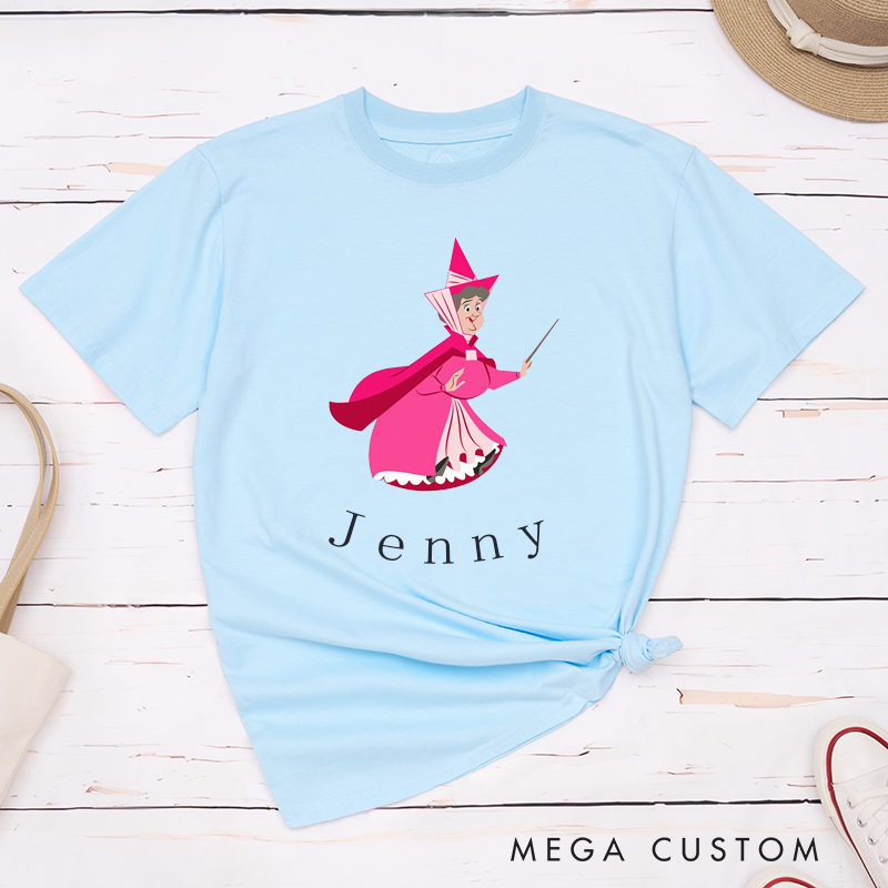 Personalized Fairy Godmother T-Shirt Classic Custom Name Gift for Women and Girls Unique Pink Magic Fantasy Design Present