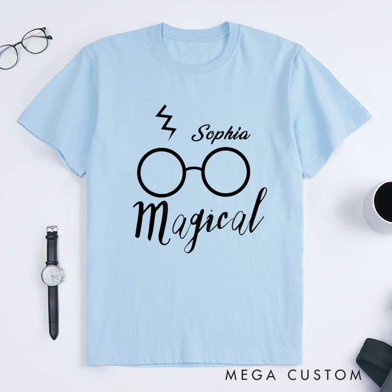 Personalized Magical Glasses T-Shirt Custom Name Gift Unisex Classic Tee Unique Lightning Print Present for Birthday