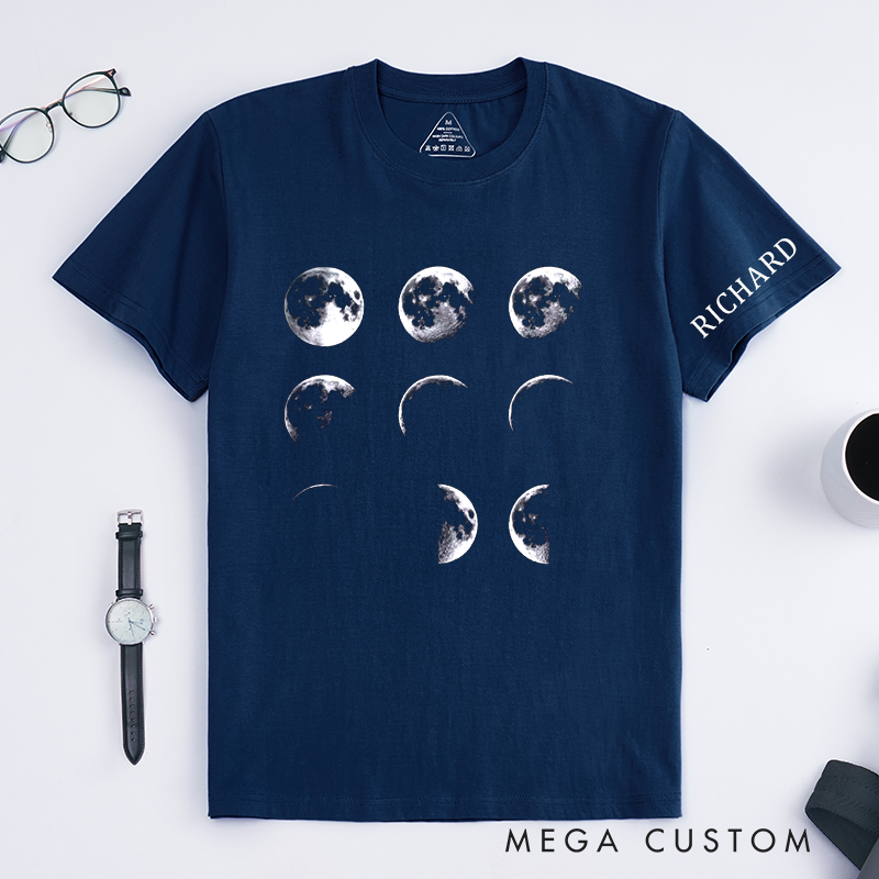 Personalized Moon Phases T-Shirt Custom Date Gift for Astronomy Lovers Unique Lunar Cycle Classic Tee for Anniversary or Birthday Gift