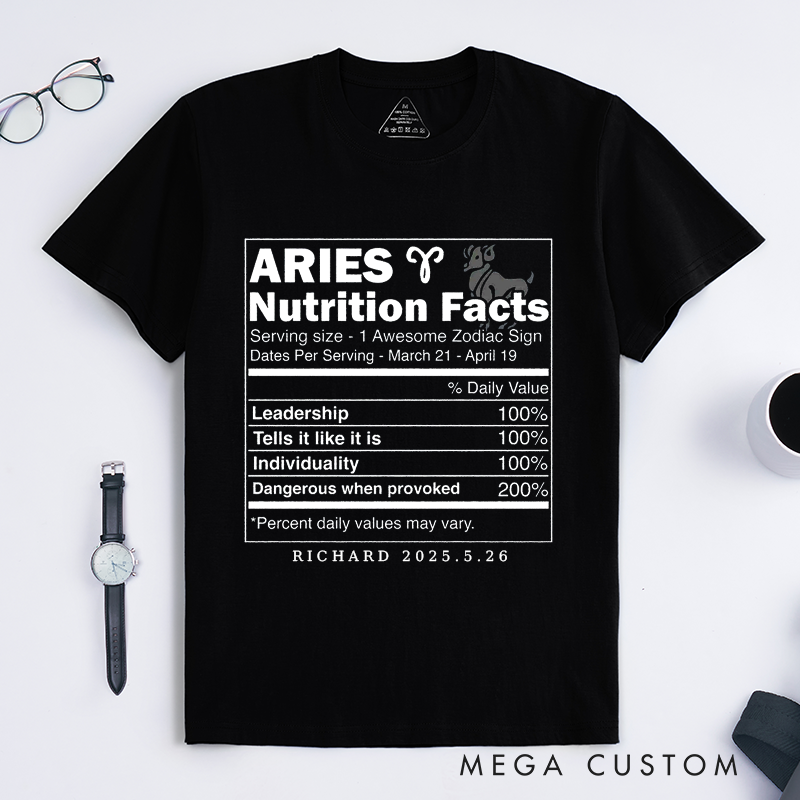 Personalized Aries Zodiac Sign Classic T-Shirts Leadership Traits Unique Birthday Gift for Astrology Lovers Friends Family Custom Unisex Tee 