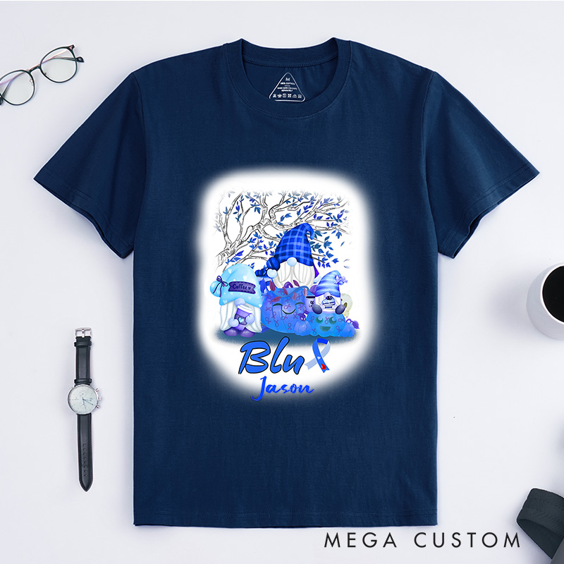 Personalized Gnomes Diabetes Awareness Blue Ribbon T-Shirt Diabetes Awareness Gift