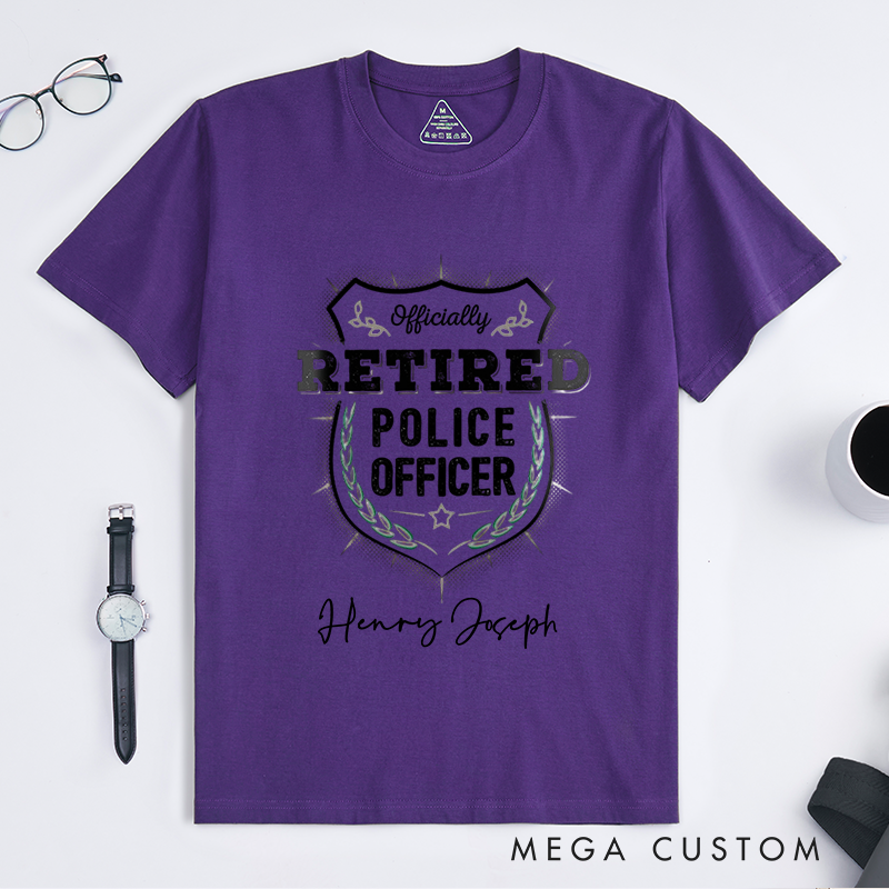Personalized Officially Retired Police Officer T-Shirt with Badge and Elegant Typography Design Gift for Police Officer T-Shirt