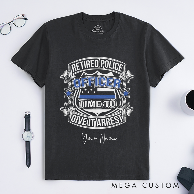 Personalized Retired Police Officer T-Shirt with Bold Graphics and Ribbon Banner Design Gift for Police Officer T-Shirt