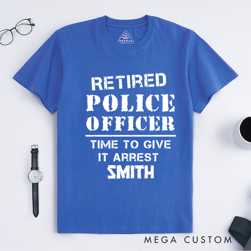 Personalized Retired Police Officer T-Shirt with Bold Stencil Typography Design Gift for Police Officer T-Shirt