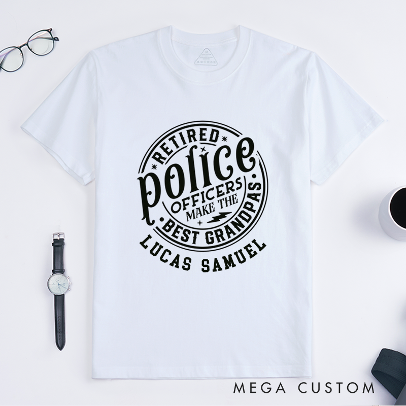 Personalized Retired Police Officer T-Shirt with Fun Grandparent Themed Design Gift for Police Officer T-Shirt