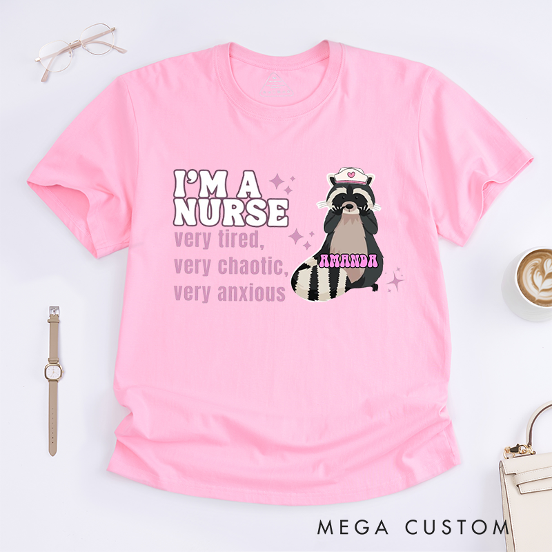 Personalized Playful Nurse T-Shirt with Raccoon and Humorous Text Design Gift for Nurse