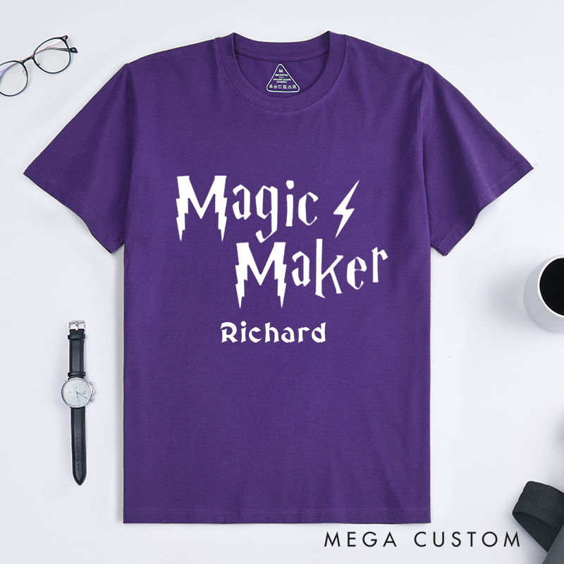 Personalized Magic Maker Classic T-Shirt Custom Name Wizard Style Gift Unique Unisex Birthday Present for Magic Lover Personalized Tee