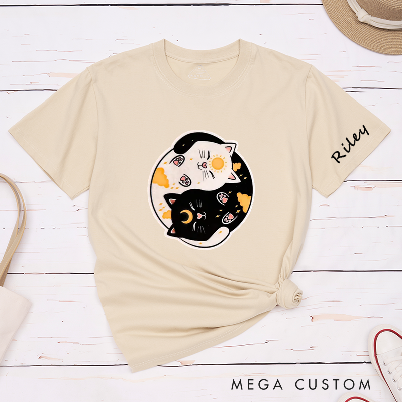 Personalized Classic T-Shirt Yin Yang Cat  Custom Name Sun and Moon  Gift for Cat and Cosmic Lovers  Unique Present for  Pet Owner 