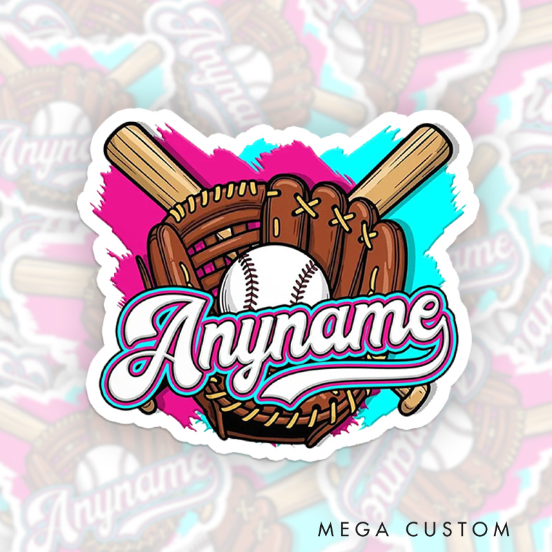 Personalized Athletic Sticker with Baseball Glove and Customizable Name 