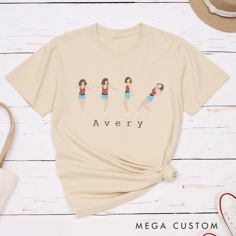Personalized Classic T-Shirt Dancing Girl Graphic  Custom Name Summer Unisex Cotton Top Unique Gift for Women and Men Birthday Present Keepsake