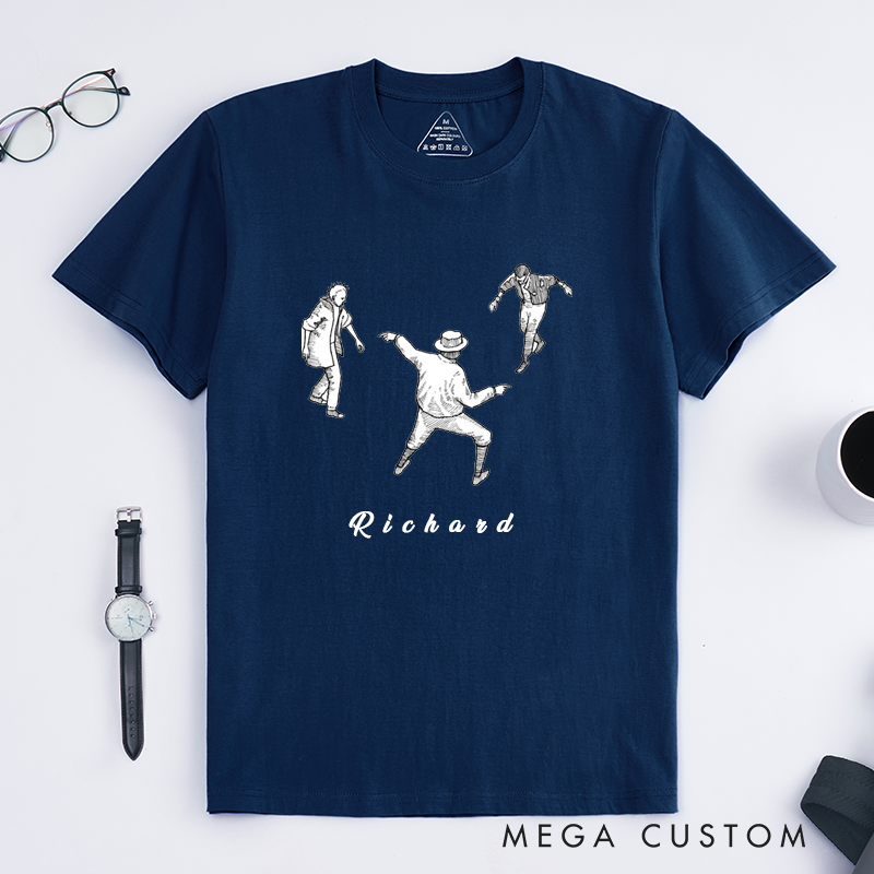 Personalized Classic T-Shirt Vintage Dance Illustration Unisex Custom Name Retro Art Gift for Men Women Unique Birthday Present for Friends Family