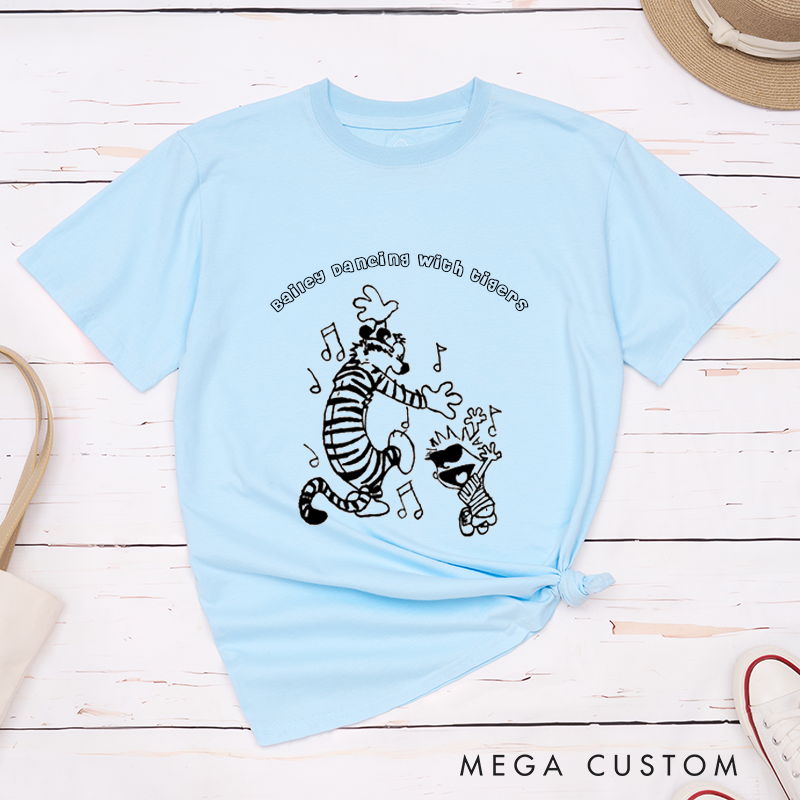 Personalized Classic T-Shirt Dancing Tiger Custom Name Fun Dance Party Unisex Gift for Kids and Adults Unique Birthday Present for Dance Lovers