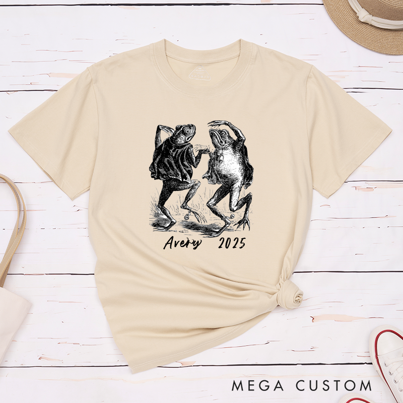 Personalized Classic T-Shirt Frog Dance Unisex Custom Vintage Amphibian Art Gift Unique Animal Lovers Tee for Men Women Friends Birthday Present 