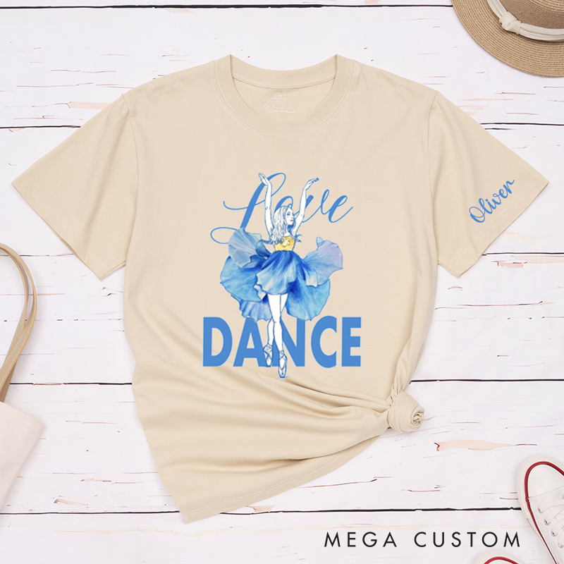Personalized Love Dance Ballet Classic T-Shirts Custom Name Gift for Dancers Artistic Blue Skirt Classic Tee for Dance Lovers Unique Birthday Present 