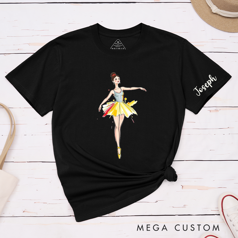 Personalized Ballerina Classic T-Shirts Custom Name Dance Gift for Girls Ballet Lover Unique Birthday Present for Daughter and Kids Fashionable Tee