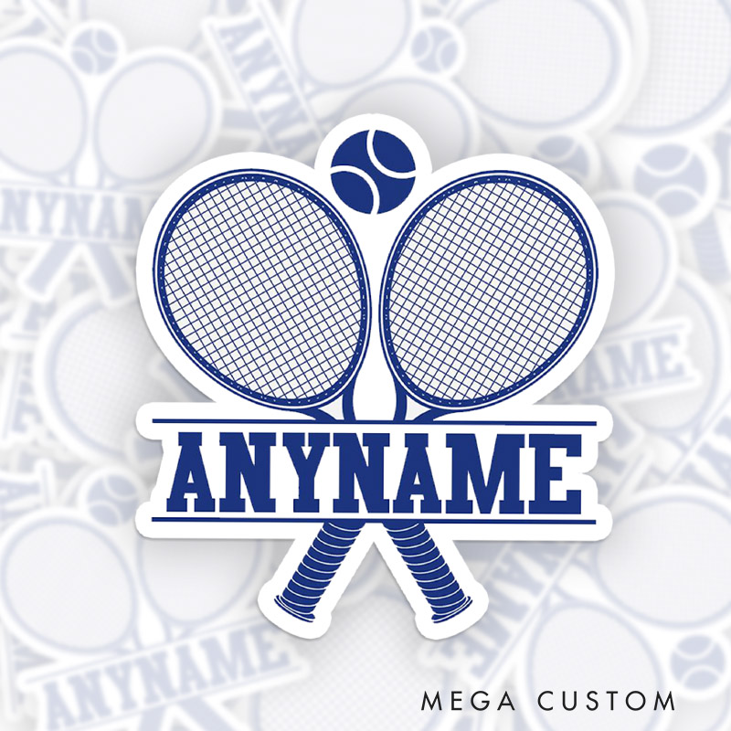 Personalized Tennis Lover Sticker Crossed Rackets with Your Name  
