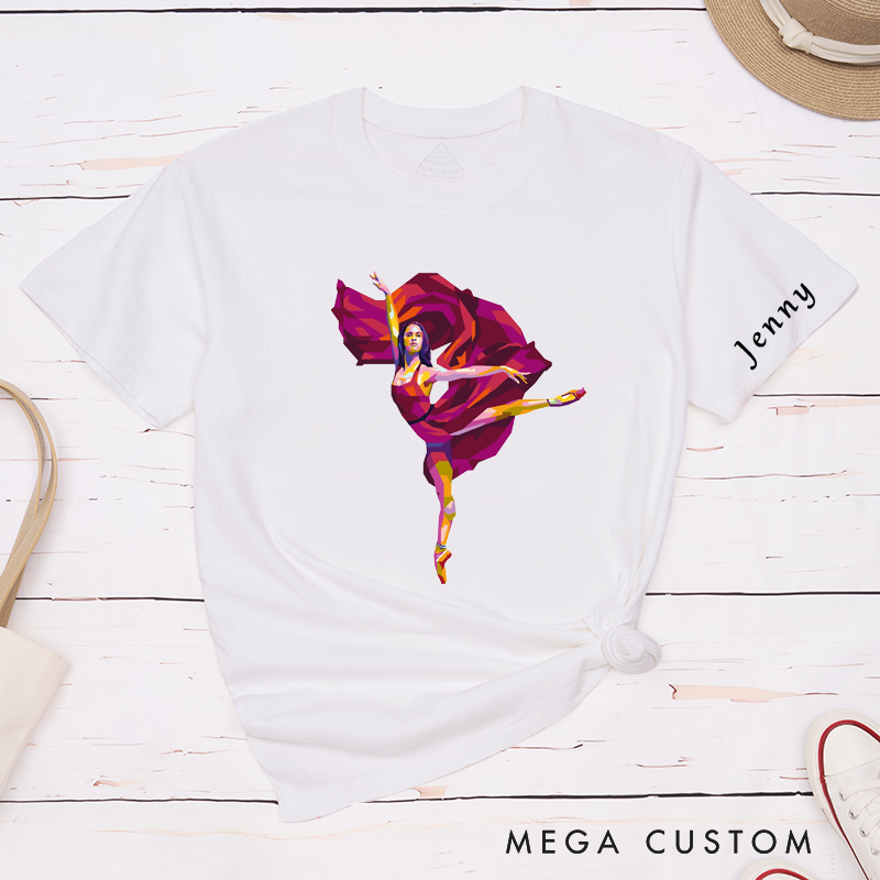 Personalized Artistic Ballet Dancer T-Shirt Custom Watercolor Design with Name Unique Gift for Dance Lovers Classic Apparel for Men and Women  