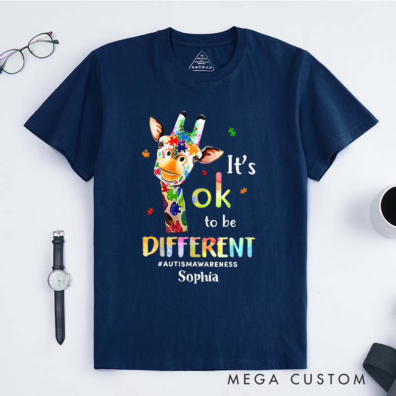 Personalized It's Ok to Be Different Giraffe Autism T-shirt