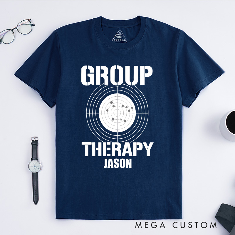 Personalized Group Therapy Target Practice Shooting Range Humor Gun Lover Men's T-shirt Cancer Warrior Gift