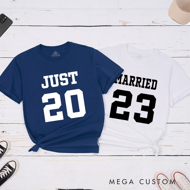 Personalized Bold Sports-Inspired Just Married Matching Wedding Couple Classic T-Shirt
