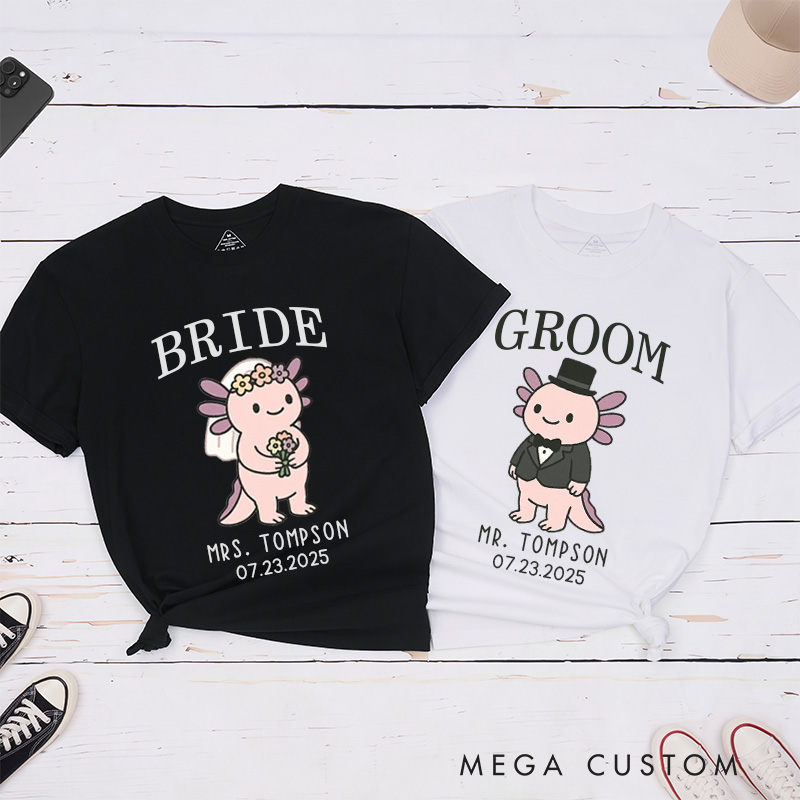 Personalized Cute Bride and Groom Axolotl Wedding Couple Classic T-Shirt