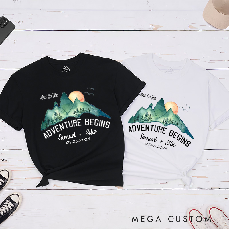 Personalized Scenic And So The Adventure Begins Newlyweds Wedding Couple Classic T-Shirt