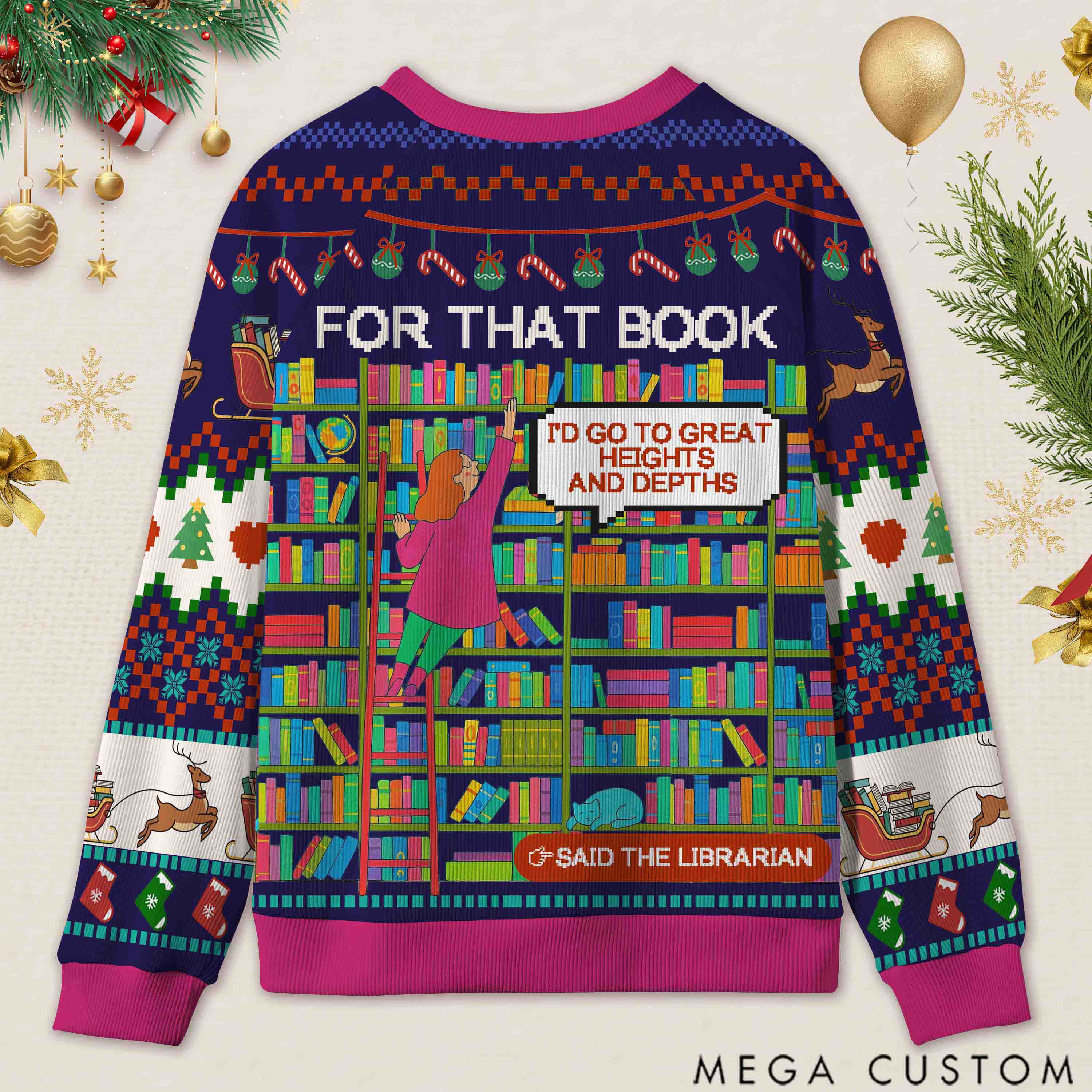 Personalized Library Slogan Witty Ugly Sweater Holiday Gift for Librarians